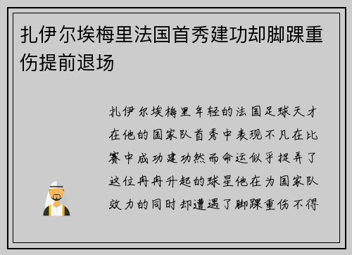 扎伊尔埃梅里法国首秀建功却脚踝重伤提前退场 扎伊尔埃梅里法国首秀建功却脚踝重伤提前退场